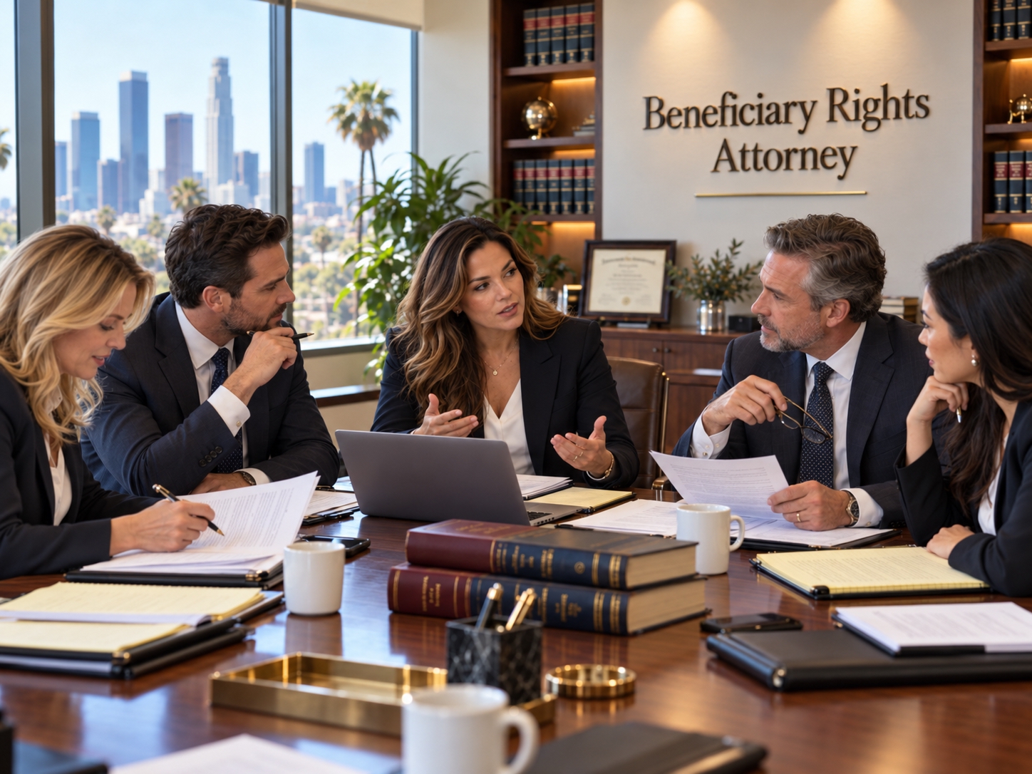 Beneficiary Rights Attorney team discussing trust documents in the office